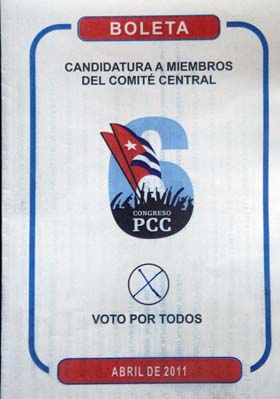 Boleta con el voto de Fidel.